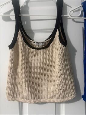 Madewell Cream Knit Tank with Black Trim Accents
